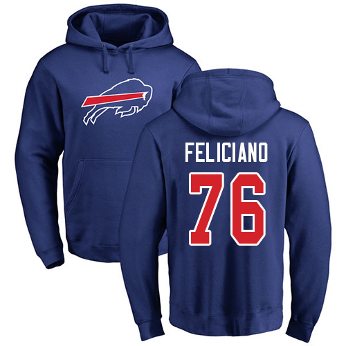 Men NFL Buffalo Bills 76 Jon Feliciano Royal Blue Name and Number Logo Pullover Hoodie Sweatshirt